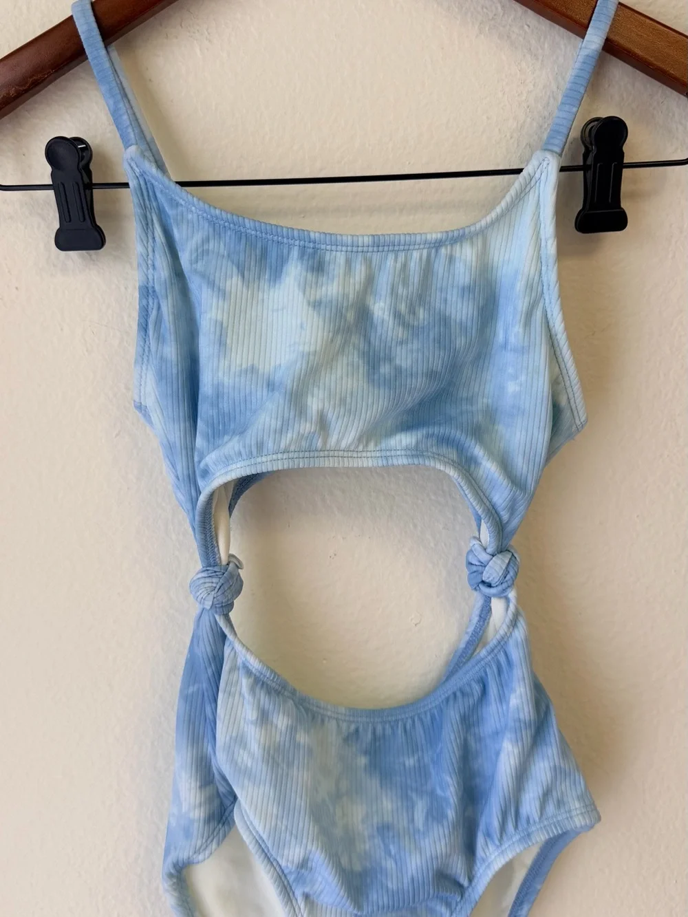 art class Light Blue Tie-Dye Kids One-Piece Swimsuit with Knot Cutouts